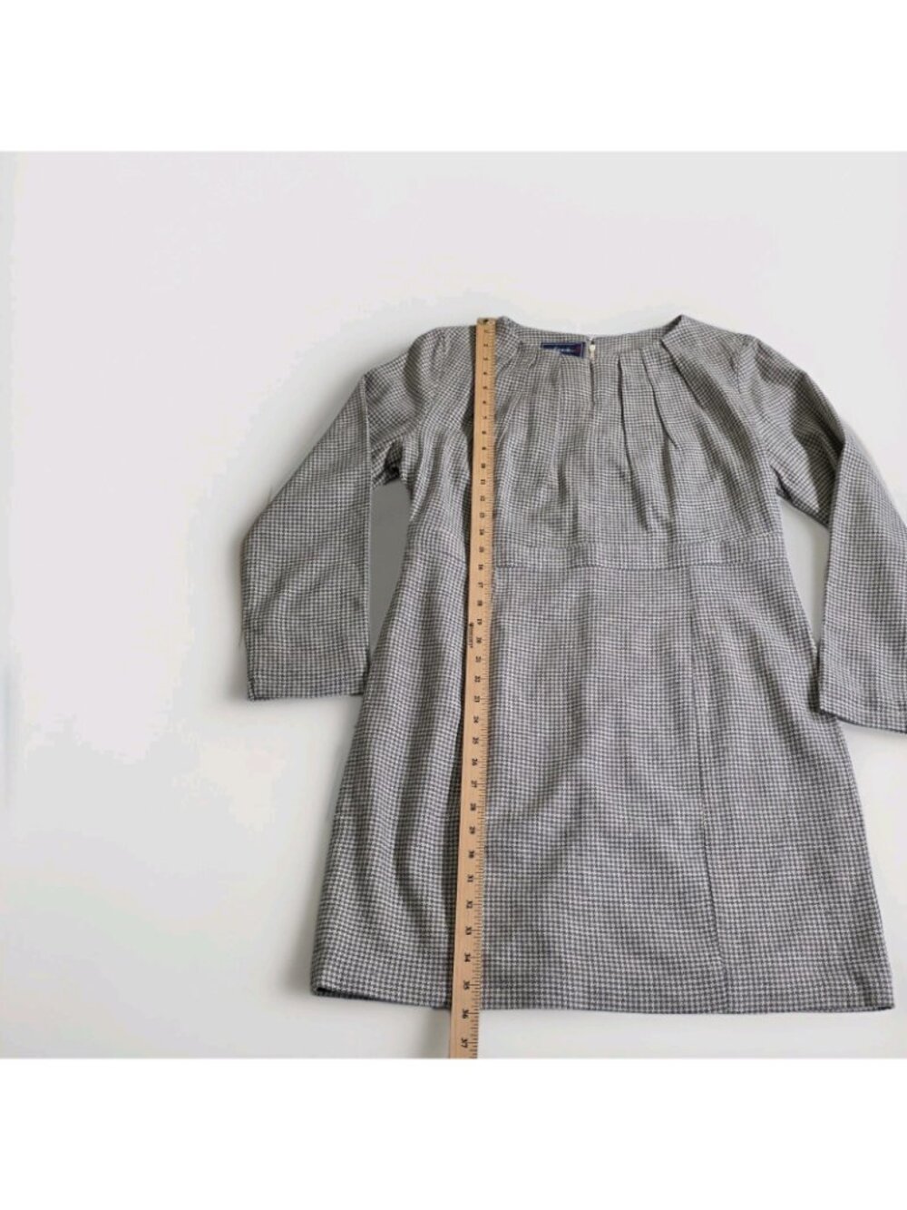 Johnnie-O Mulberry Silk Dress XXL Gray Houndstooth LS Pintuck Shift Retro Career - Picture 11 of 16